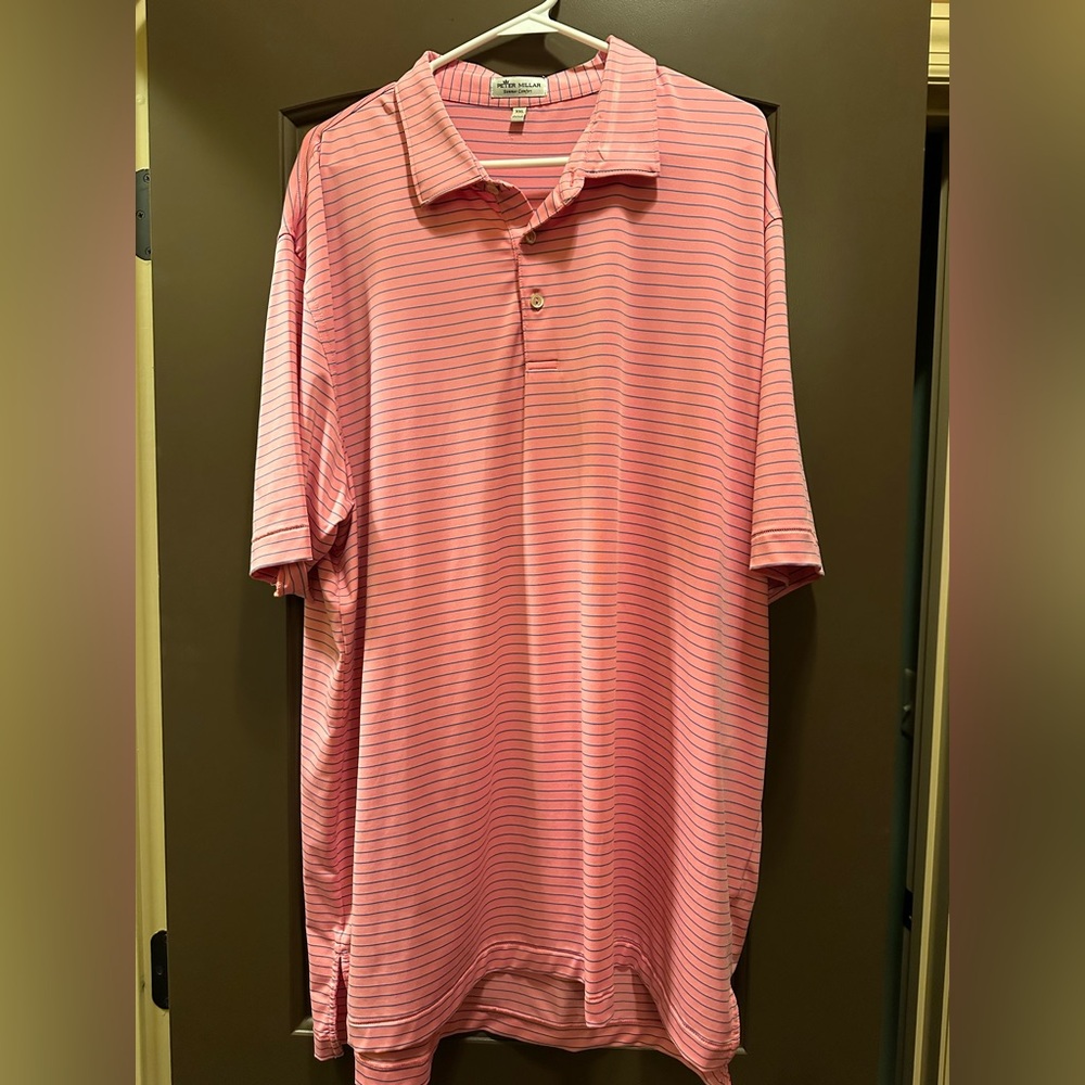 Peter Millar Pink and Blue Striped Polo Shirt